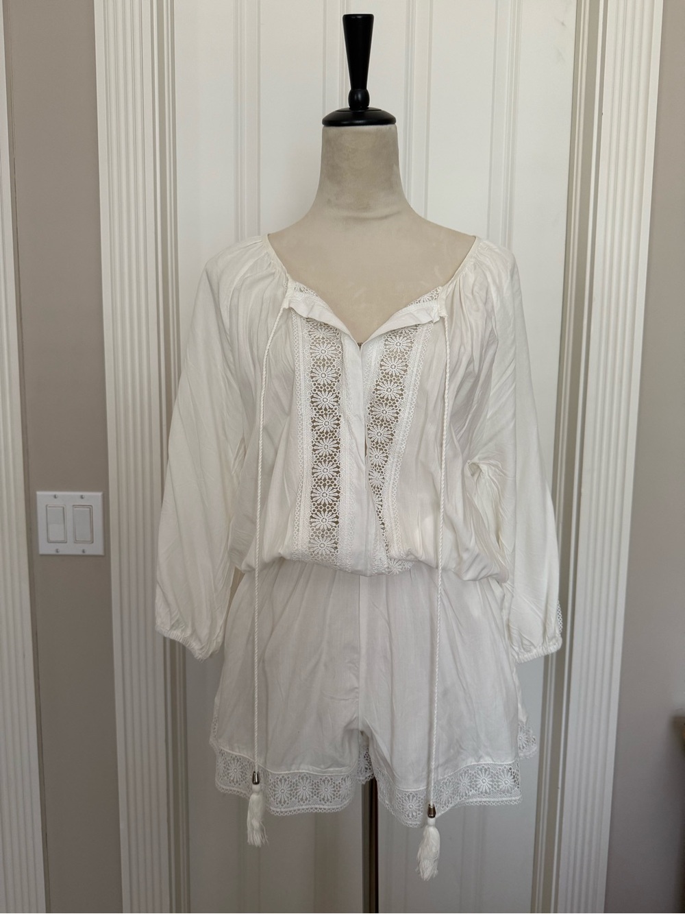 White Lace-Trim Romper